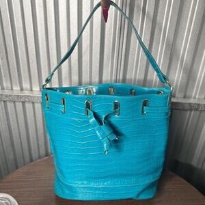 Turquoise emboss crocodile large  bag